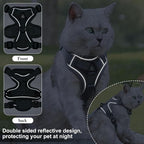 Escape Proof Kitten Harness and Leash Set - Adjustable Soft Mesh Vest for Small Cats, Reflective Breathable Walking Harness with 4 Buckles