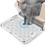 Large Cat Litter Box Step Mat, 16.5"x11.2" Cat Ramp Stairs, Cat Litter Catcher for Self-Cleaning Litter Box, Cats Pedal Step Stool Ideal for Kitten & Older Cats (White)