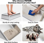 Stainless Steel Litter Box, Extra Large Litter Boxes for Big Cats, XL Metal Cat Litter Box with High Sides Lid, Anti-Urine Leakage, Never Absorbs Odors, Easy Cleaning, Non-Stick, Include Scoop and Mat