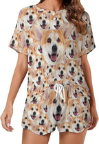 D-Story Custom Short Pajama Set with Pet Face Personalized Photo Sleepwear 2 Pieces Pjs Nightwear Xmas Gift for Women