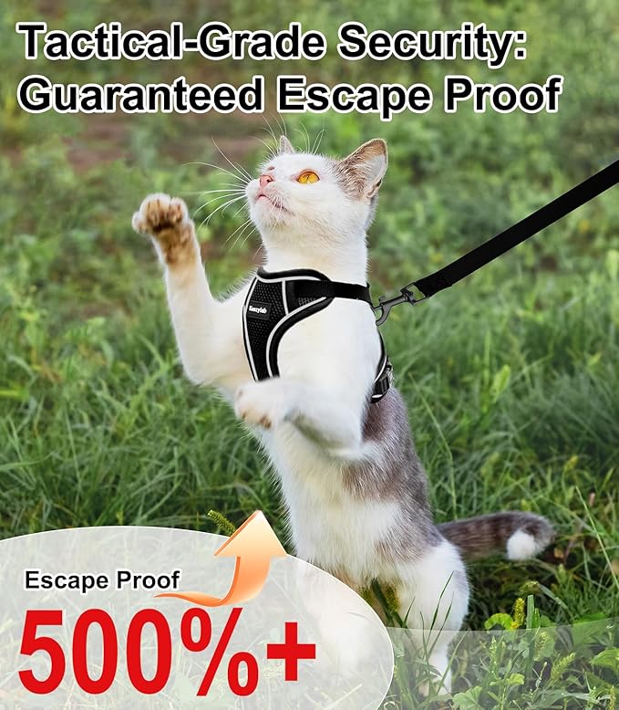 Cat Harness and Leash for Walking Escape Proof Soft Adjustable Cat Leash Breathable Comfortable Vest Easy to Wear Kitten Harness for Outdoor Travel Black M