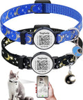 2 Pack Stars and Moon, Solid & Safe Safety Plaid Kitten Collars with QR ID Tag for Girl Boy for Cats, Pet Collar, Breakaway Cat Collar,Silent, Lightweight,Durable QR Code Pet ID Tags (Black&Blue)