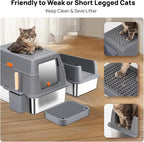 Stainless Steel Litter Box with Lid, SUS304 Metal Cat Litter Boxes, Enclosed Extra Large Kitty LitterBox High Wall, Jumbo Cat Toilet with Triple Pedal, Non-Sticky, Anti-Leakage (XL Grey)