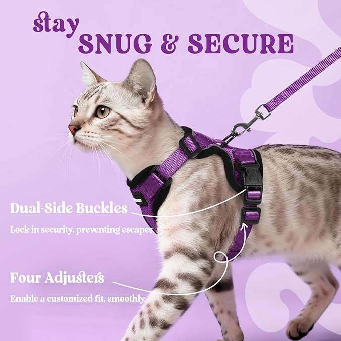 rabbitgoo Cat Harness and Leash for Walking, Escape Proof Soft Adjustable Vest Harnesses for Cats, Easy Control Breathable Reflective Strips Jacket, Purple, S