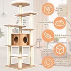 Tangkula Tall Cat Tree, 69-Inch Modern Cat Tower with Sisal Rope Scratching Posts, Wood Cat Tree with Multi-Layer Platform, Cat Condo Furniture with Washable Cushions for Indoor Cats Large Adult