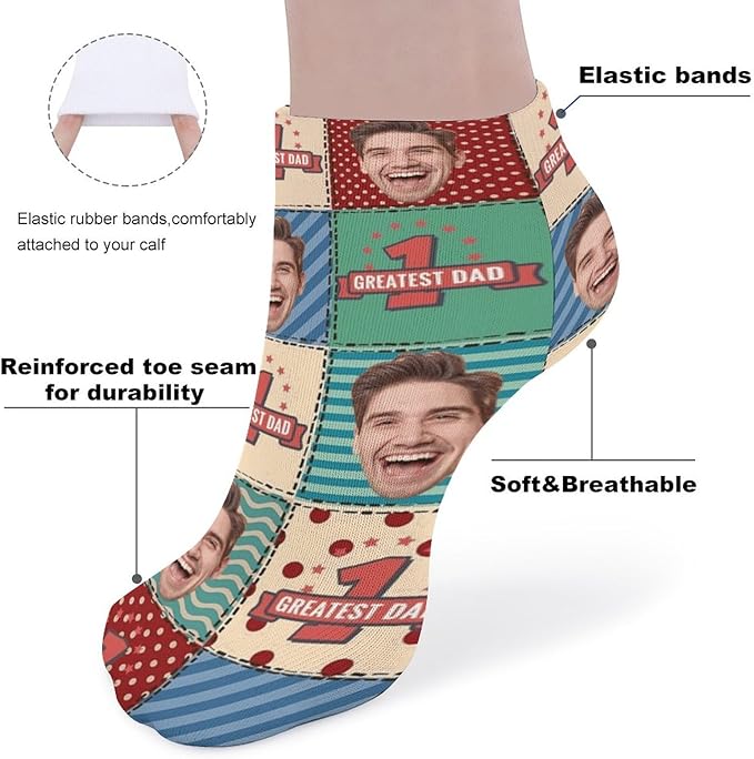 Personalized Ankle Socks with Face Custom Photo Socks Low Cut Ankle Socks Athletic Socks Valentine's Day Gifts for Women Men