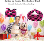 Birthday Plaid Dog Bandana with Button, Fall Dual Layer Scarf Soft Cotton Triangle Bib Girls and Boys Kerchief Adjustable Accessories for Small Medium Large Extra Large Dog Puppy Pet Cat