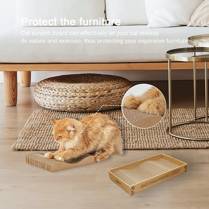 Cat Scratch Pad Cardboard Scratcher Box,2PCS in 1 Scratching Board for Indoor Cats,Reversible Durable,with Catnip