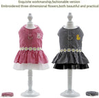 Small Dog Dress with Leash Set Adjustable Dog Harness Dress with D Ring Breathable Walk Doggie Outfits for Puppy Girl and Cat (S,Black)