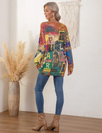 YESNO Women Christmas Sweater Graphic Printed Oversized Pullover Sweaters Casual Loose Knit Tops S01
