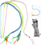 IUHKBH Cat Wands, 3 PCS Soft Line Tube Teaser Wands Colorful Feather Wands with Bell Interactive Cat Toys