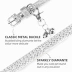 PUPTECK Basic Adjustable Cat Collar with Bling Diamond and Double Bells, for Kitten and Small Puppy, Fashion and Shining Dog Rhinestone Collars, 6-8 in, Silver