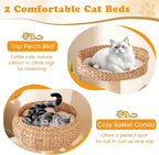 PETSITE 41 Inch Modern Cat Tree for Indoor Cats, Multi-Level Cute Cat Tree with Scratching Posts, Hand-Made Wicker Cat Condo & Top Perch, Dangling Ball, and Sisal Rope, Beige