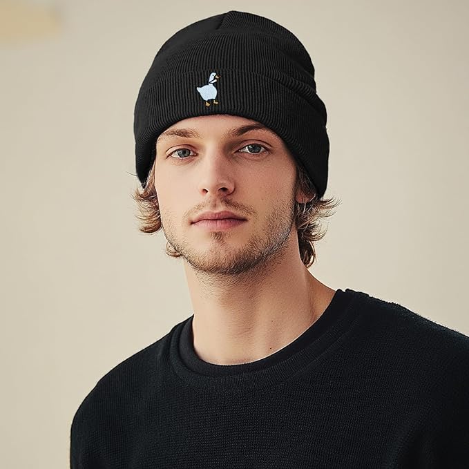 Funny Beanies Warm Knit Hats Fall Winter Black Hip Pop Knit Hat Cap for Women Men