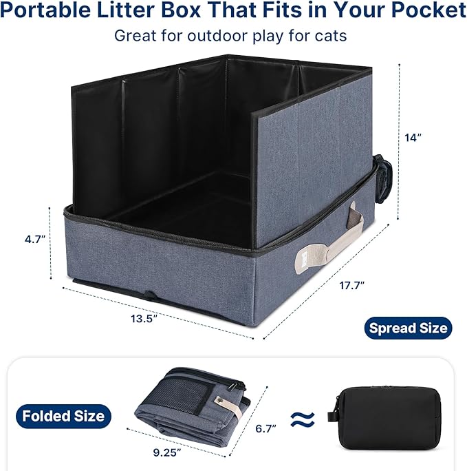 17.7 x 13.5 x 13.75 Travel Litter Box for Cats, Portable Litter Box with Pee Shield & Hard Bottom, Collapsible Cat Litter Pan for Travel, Car, Hotel, Leak-Proof Design, Water-Resistant, Easy Cleaning