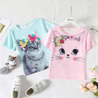 PATPAT Girls Crewneck Short Sleeve Graphic Tees Animal Print Shirts Cute Summer Outfits 5-12 Years