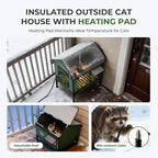 Apasiri Heated Cat House Weatherproof - Insulated Outdoor Cat Shelter with Thermostatic Heating Pad, Water Resistant 900D Oxford Feral Cat House with Anti-Peep Curtains Escape Door for Winter, Large