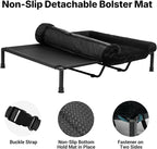 Veehoo Elevated Dog Beds Large Sized Dog with Fluffy Plush Bolster Cushion, Washable Orthopedic Dogs Couch Bed, Raised Pet Cot with Removable Mat, Breathable Mesh, No-Slip Feet, 59 x 37 inches, Black