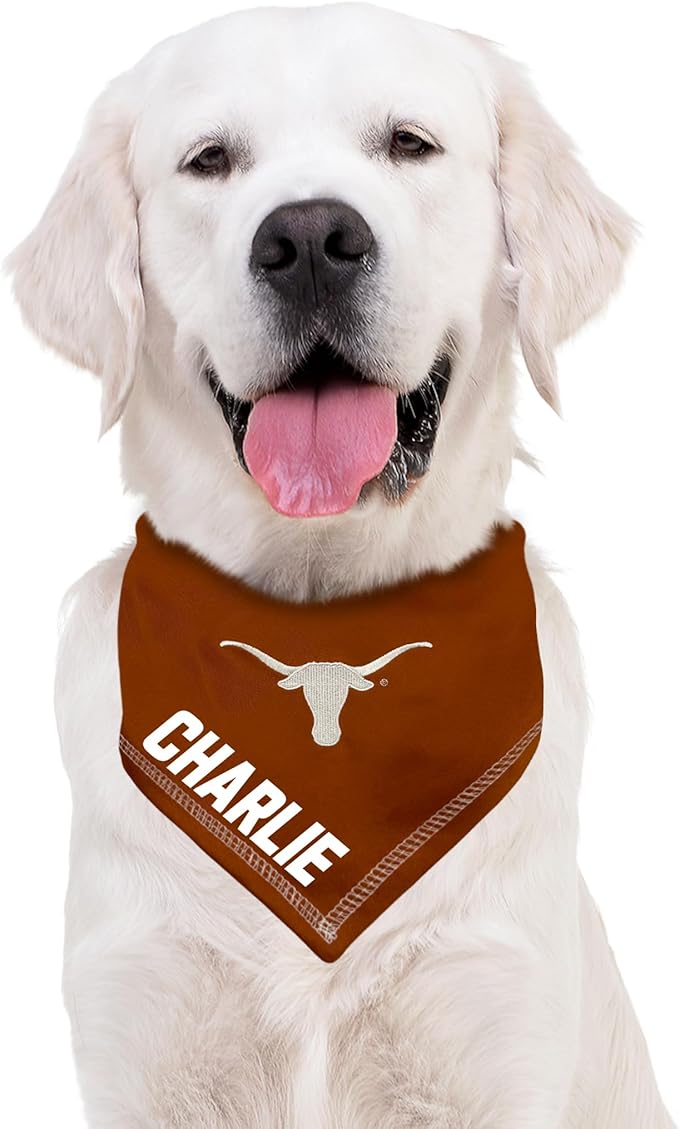 Pets First NCAA Texas Longhorns Personalized Tie Around Bandana for Dogs & Cats, Size Large/X-Large. Custom Dog Bandana Scarf Bib for Pet Cat Dog. The Ultimate Game-Day & Party Customizable Bandana