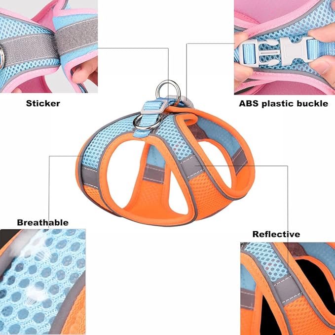 XXS Dog Harness and Leash Set, No-Pull Puppy Harness for Easy Walk, Breathable Reflective Cats Vest for XXS Xs Small Medium Breed Pet Dogs, Pink-B XXSmall