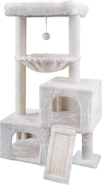37.4" Cat Tree Tower with Twin Cat Condos for Indoor Cats, All-in-One Activity Center with Cat Scratching Post Cozy Sleeping Perch Hammock and Toy Balls,Beige
