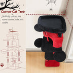 Globlazer Gothic Corner Cat Tree Tower for Large Cat, 66inch Tall Large Goth Cat Tree for Multiple Indoor Cats with 6 Scratching Posts, 2 Spacious Condos, Soft Hammock, Hanging Basket, C66, Red Black