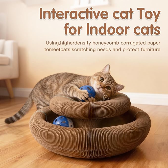 2Pack Extensible Large Magic Organ Cat Scratcher Toy | Upgraded Durable Cardboard Scratching Board with Bell Ball, Interactive Enrichment Toy for Indoor Cats & Kittens