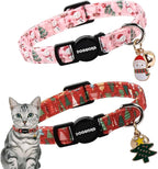 2 Pack Christmas Cat Collars Breakaway with Bell, DOGWONG Safety Buckle Christmas Snowman Cute Cat Collar for Girl Boy Cats，Adjustable 7-12 Inch