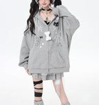 Womens Y2K Zip Up Cute Graphic Hoodies Cat Ears Casual Cartoon Harajuku Kawaii Clothes Oversize Streetwear Jacket