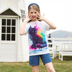 Funnycokid Girls Shirts Cat T Shirt Size 5-12 Clothes for Kids