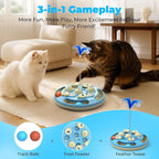 Cat Puzzle Toys Games Level 3 in 1 with Track Balls, Feather Teaser & Treat Feeder | Non-Slip Base | Mental Stimulation Enrichment for Indoor Cats | Kitty Gift, Blue