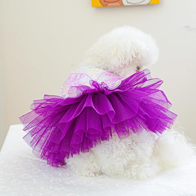 Fashion Sweet Puppy Dog Blingbling Princess Skirt Pet Dog Lace Cake Camisole Tutu Dress B-Purple M