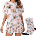 Custom Short Pajamas Set with Face Photo Women‘s Sleepwear Tee Personalized PJ Short Loungewear Set fot Her