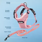 Voyager Escape-Proof Step-in Lock Cat Harness & 5ft Neoprene-Handle Leash Set All-Weather Mesh with Reflective Stitching for Small to Large Cats by Best Pet Supplies, Pink, S