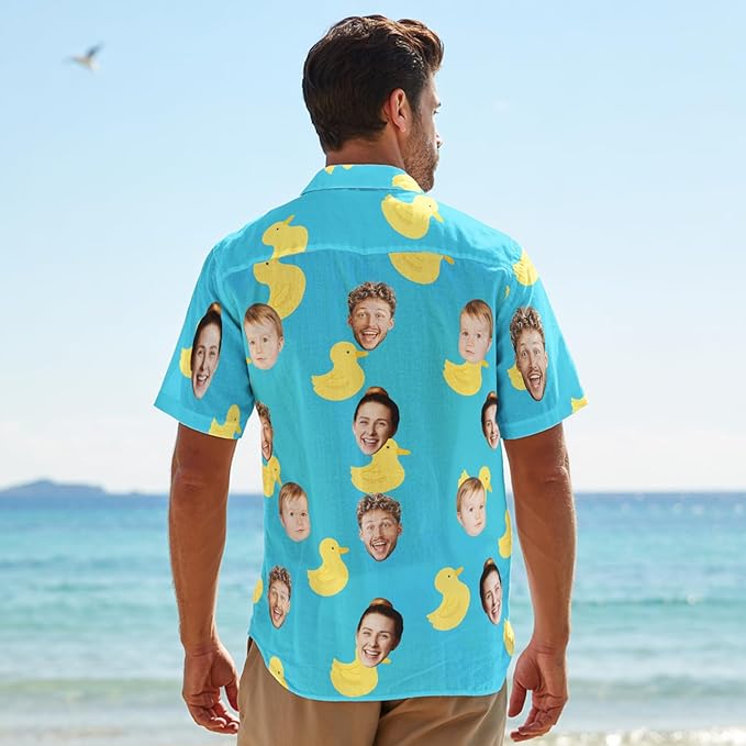Custom Hawaiian Shirt with Face for Men, Unisex Tropical Beach Shirts Personalized Casual Funny Hawaii Button Down Shirts
