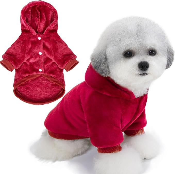 FabriCastle Dog Hoodie Sweater for Small Dogs Boy and Girl, Dog Clothes XS XXS Puppy Sweatshirt, Pet Outfit, Cat Clothing Super Soft Warm Snap On Closure (Wine red, Large)