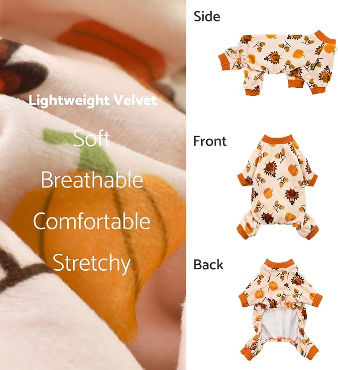 Fitwarm Thanksgiving Turkey Dog Pajamas, Funny Dog Winter Clothes for Small Dogs Girl Boy, Pet Jumpsuit, Cat Onesie with Feet, Lightweight Velvet, Orange, XL