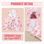 Dog Dress Bowknot Harness Leash Set for Small Dogs Red Strawberry Dog Cat Clothes Cute Puppy Outfits Pet Clothes Spring Summer Breathable Dresses(Samll)