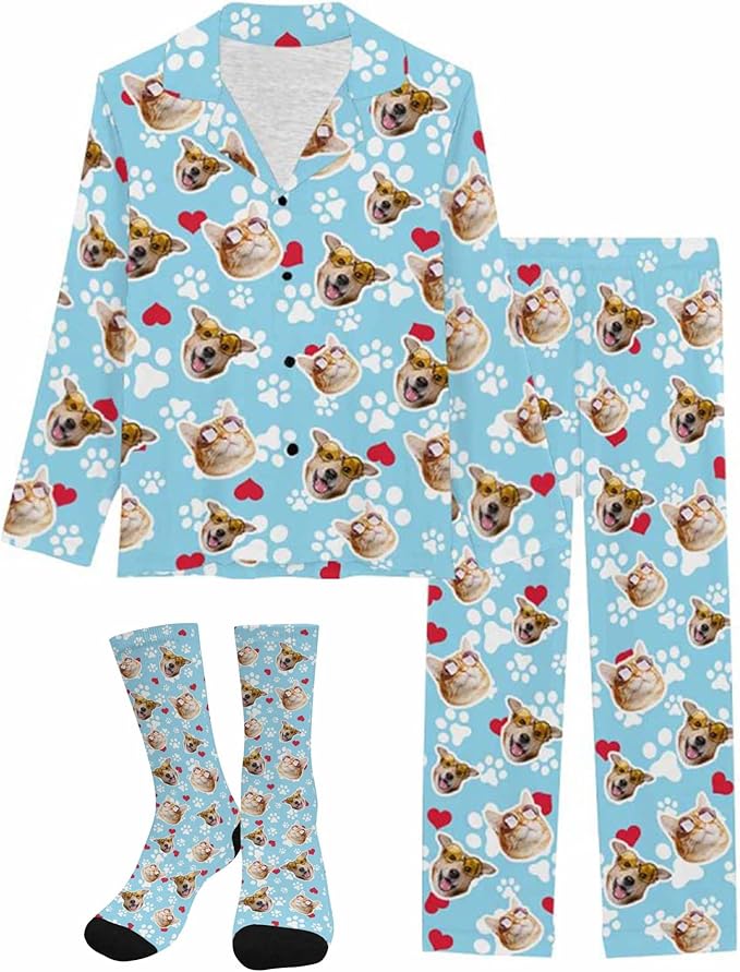 Artsadd Personalized Pajamas with Faces for Women Men Custom Christmas Pajamas Gifts for Family Couple, Funny Photo Pjs