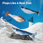 Petgravity Bite-Sized Realistic Flopping Fish Cat Toys, 3 Pack, Interactive Cat Toys for All Breeds, Tap-Activated 3 Flapping Mode, Sardine/Saury/Yellow Croaker, 7.1 Inches, with Catnip, Rechargeable