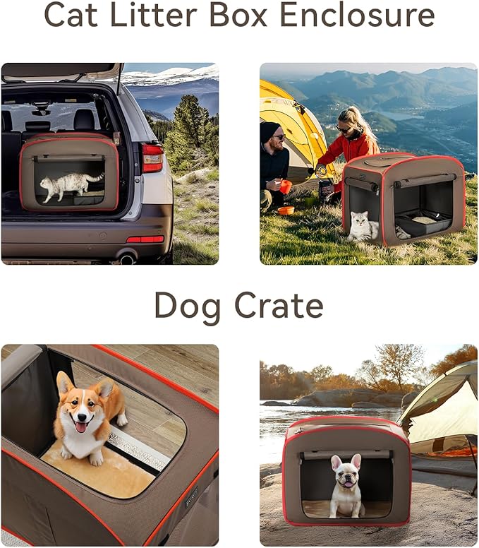 Petsfit Portable Cat Crate with Litter Box and Soft Cushion, Collapsible Pop Up Cat Kennel with Carrying Bag for Travel