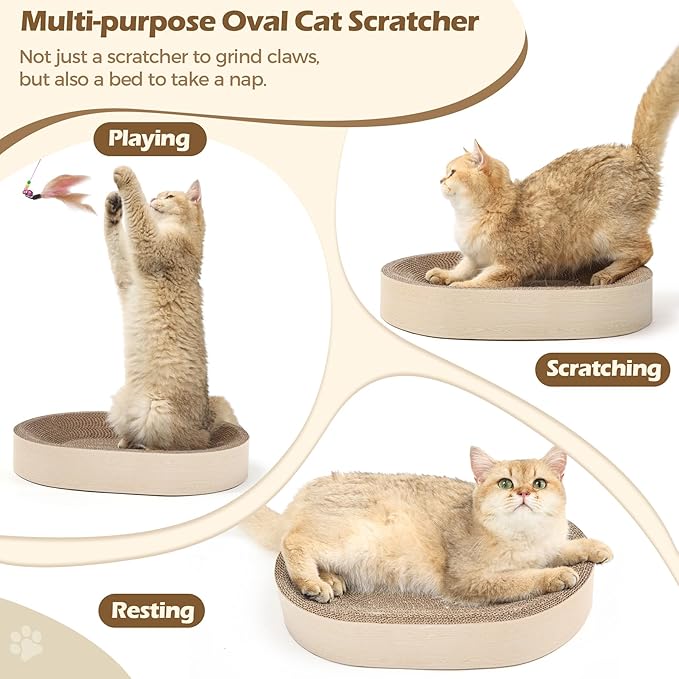 ComSaf Cat Scratching Board - Cat Scratcher Bed for Indoor Cats, Corrugated Cardboard Cat Scratch Pad, Durable Oval Cat Scratcher Bed Bowl for Kitten, Furniture Protector