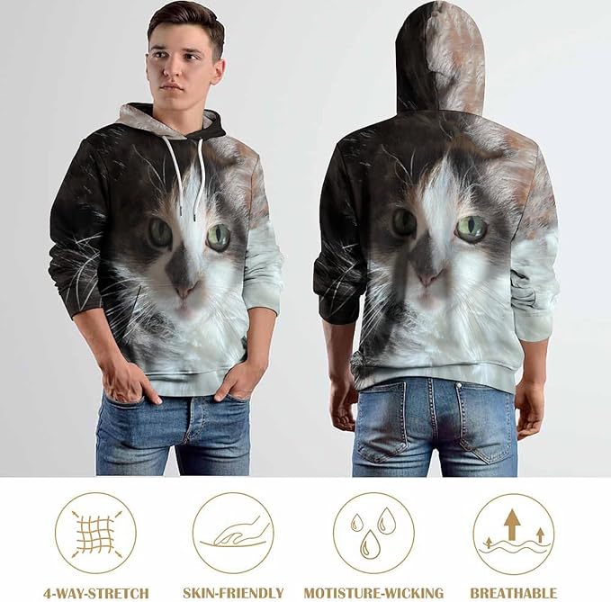 Artsadd Custom Face Unisex athletic Pockets Sweatshirt Loose Hoodie Custom Christmas Long Sleeve Sweatshirt Hooded Pullover