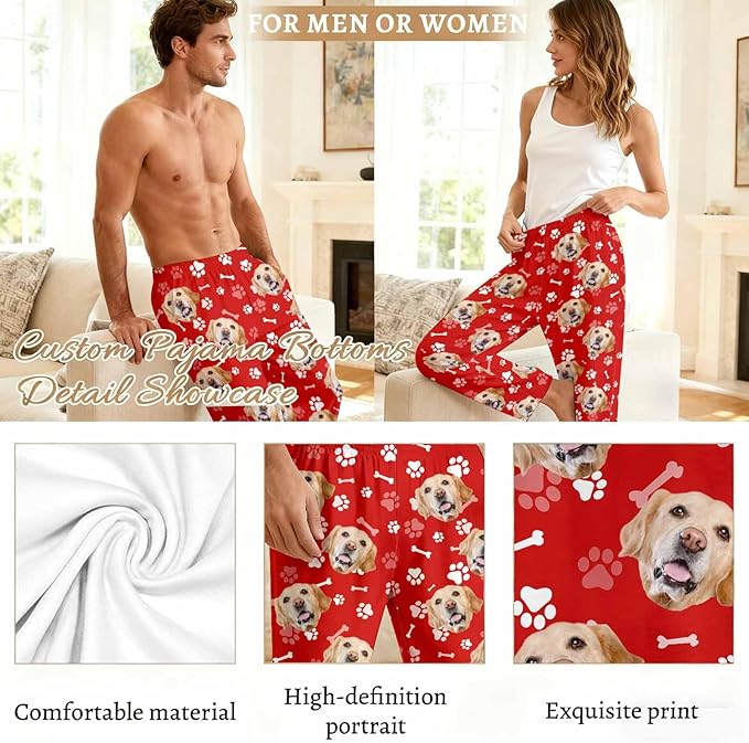 Custom Couple Pajama Pants Sock with Funny Face, Personalized PJ Anniversary Birthday Women Men Pants