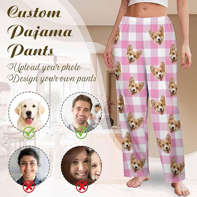Custom Couple Pajama Pants Sock with Funny Face, Personalized PJ Anniversary Birthday Women Men Pants