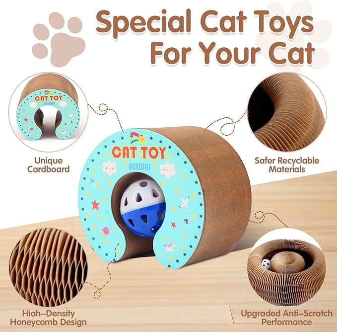 Extensible Large Megnetic Magic Organ Cat Scratcher Toy | Upgraded Durable Cardboard Scratching Board with Bell Ball, Interactive Enrichment Toy for Indoor Cats & Kittens