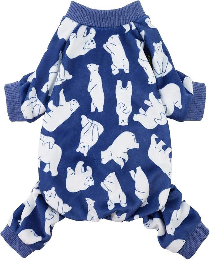 Fitwarm Polar Bear Dog Pajamas, Dog Clothes for Small Dogs Girl Boy, Pet Onesie with Feet, Cat Outfit, Lightweight Velvet, Royal Blue, White, Large