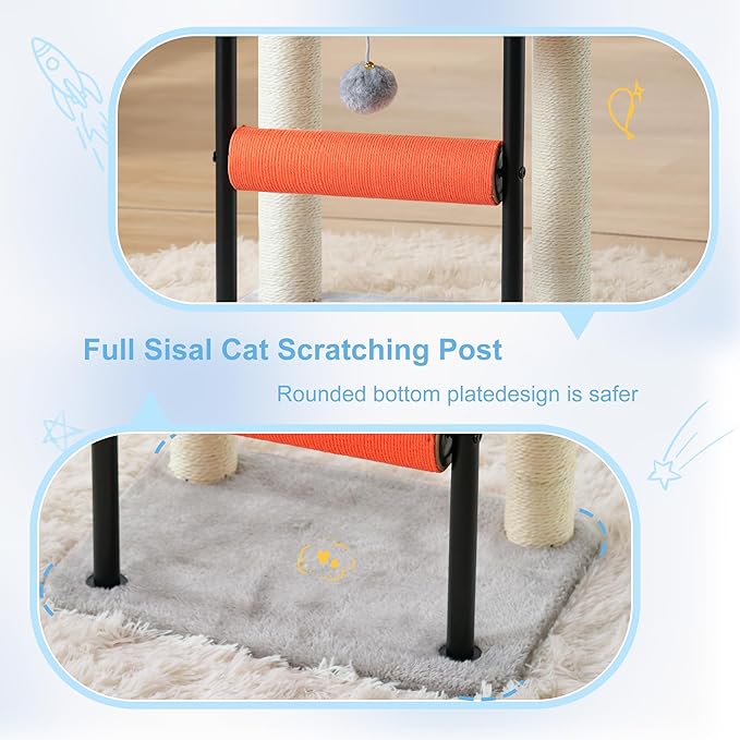 Hey-brother Cat Tree, Cat Scratching Posts with Bed, Sturdy Tower with Fully Sisal-Wrapped Columns and Plush Toy Ball for Indoor Kittens, 18.9 inches, Light Gray MPJ010SW