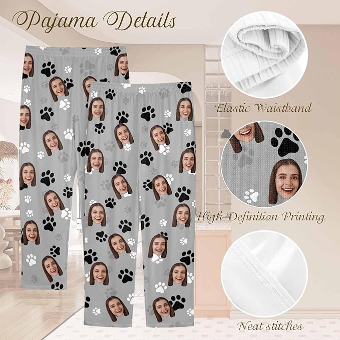 Custom Couple Pajama Pants Sock with Funny Face, Personalized PJ Anniversary Birthday Women Men Pants