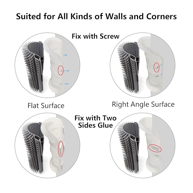 Extended (6.1") 2 Pack Self Grooming Cat Brush - Wall Corner Scratcher with Massage Combs for Long and Short Fur Cats, Kittens (Grey)